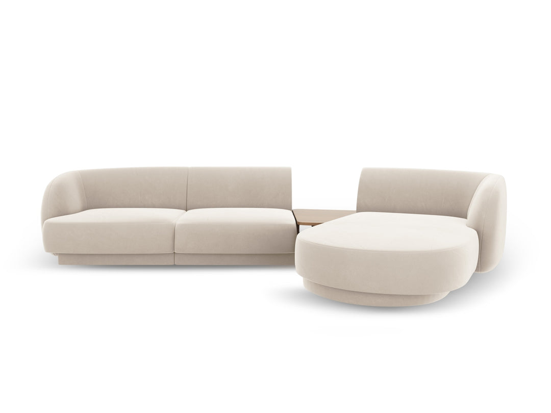MICADONI Miley 3 pers. modulær hjørnesofa højre m. sofabord lys beige fløjl