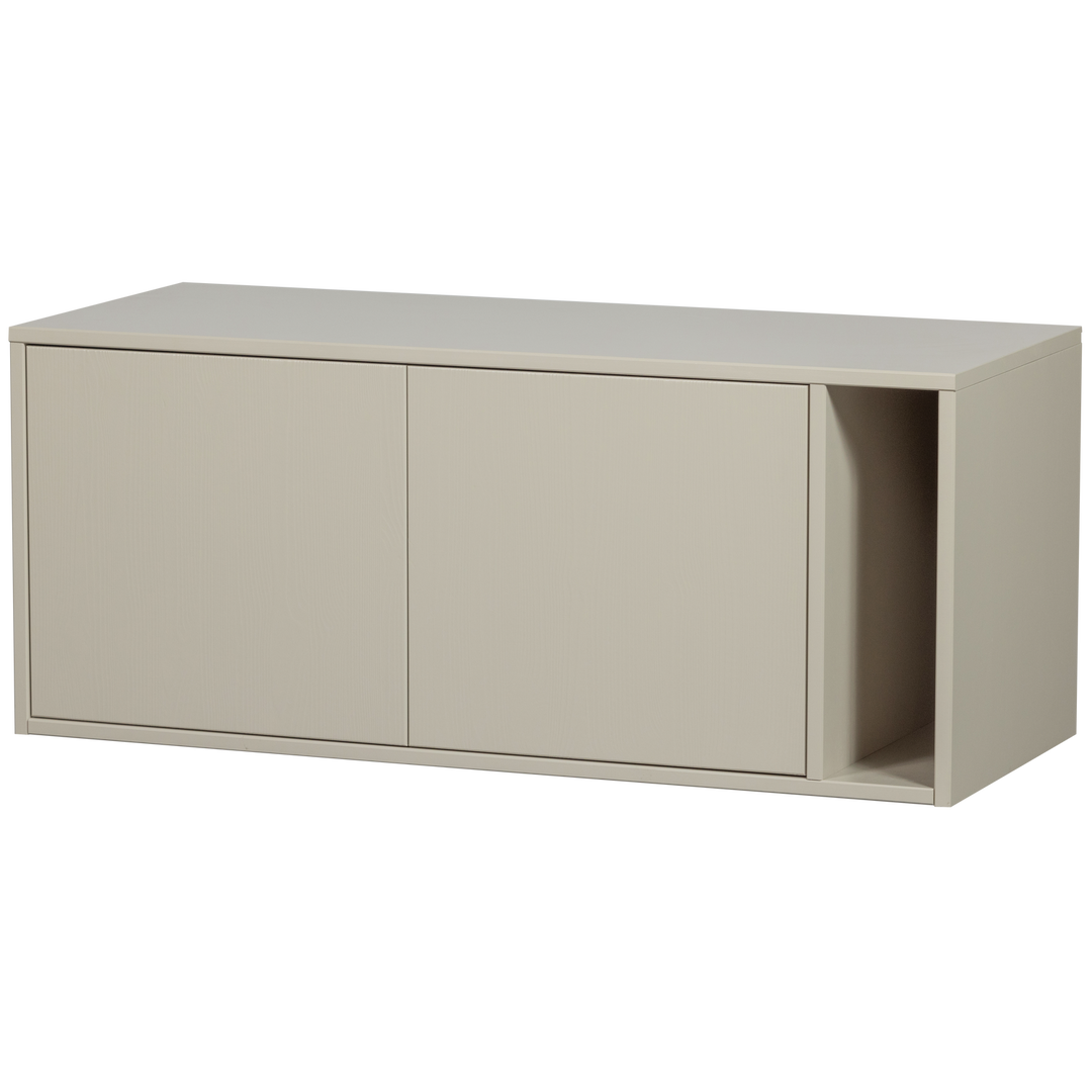 WOOOD Settle Down TV-bord/bænk m. 2 låger og 1 hylde støvgrå fyrretræ 108x44