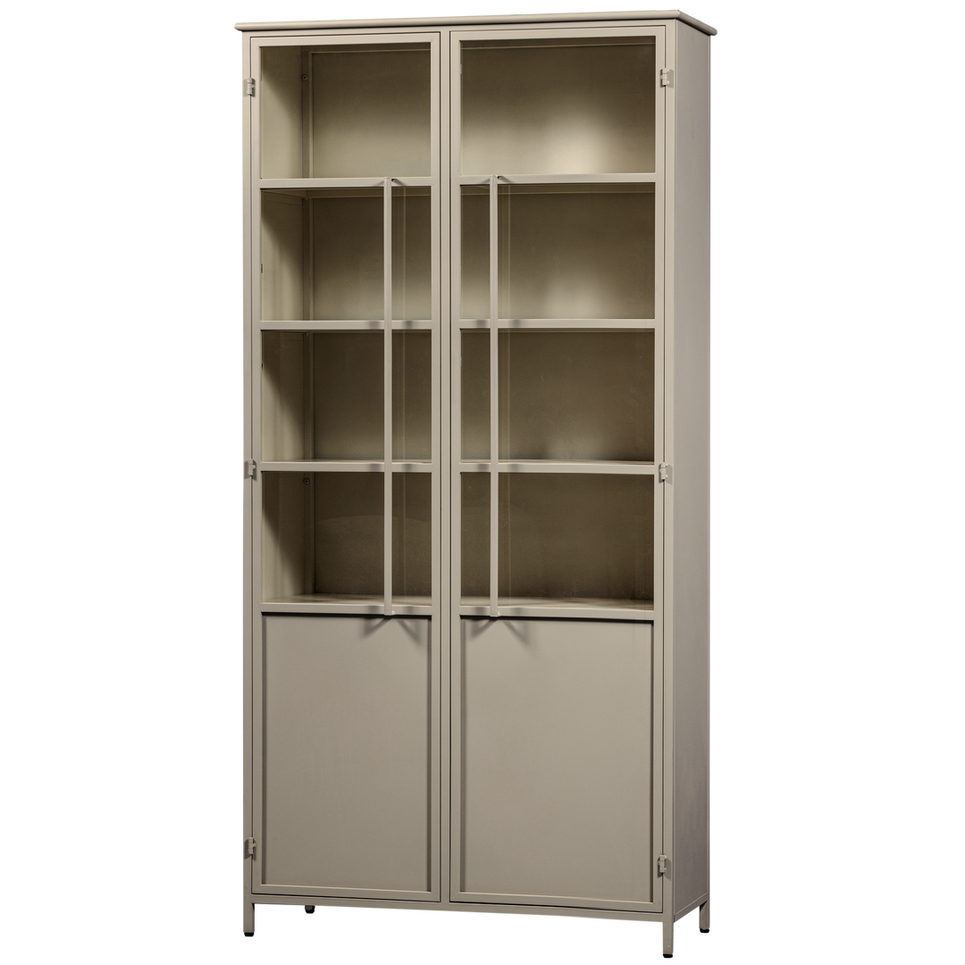 WOOOD Exhibit XL vitrineskab m. 2 låger og hylder sand metal