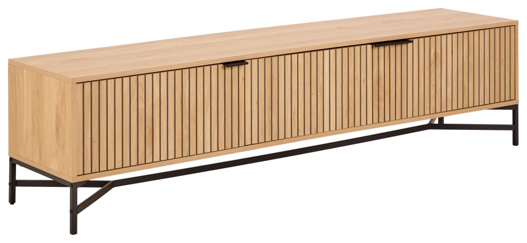 ACT NORDIC Jaipur TV bord m. 3 låger ru eg melamin og mat sort stål 176.4x40x45