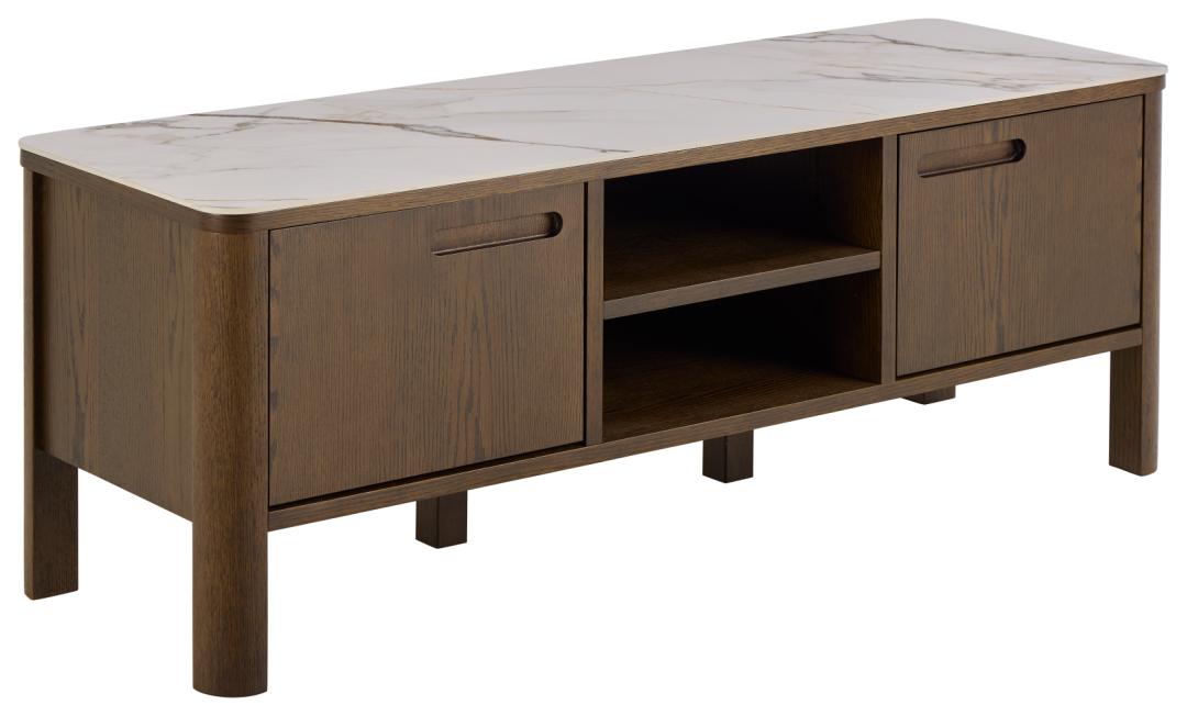 ACT NORDIC Southampton TV bord m. 2 låger 1 hylde creme keramik røgfarvet egefiner 120x40x45