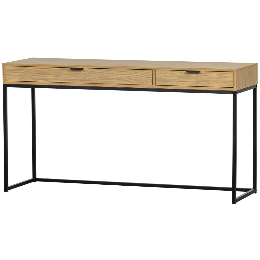 Produktbillede af WOOOD Silas skrivebord m. 2 skuffer natur eg melamin og metal 140x44 i premium kvalitet