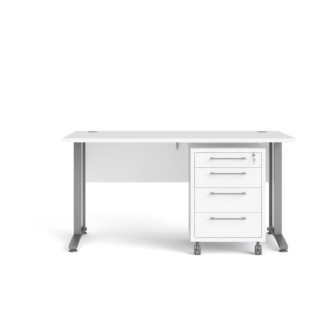 TVILUM Prima skrivebord m. skuffesektion m. 4 skuffer hvid træ stål stel 150x80