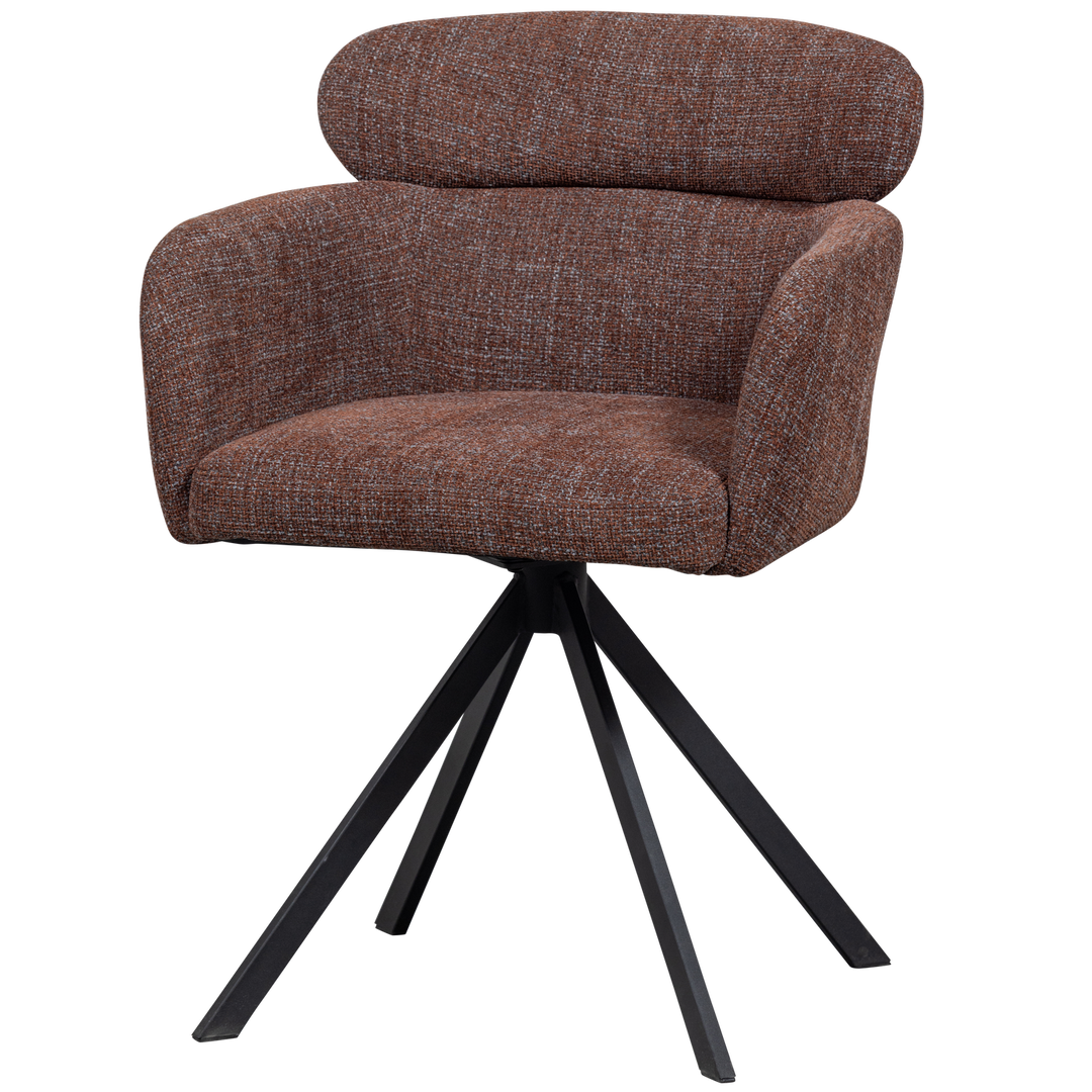 WOOOD Fenne spisebordsstol m. drejefunktion og armlæn kastanje brun stof og sort metal