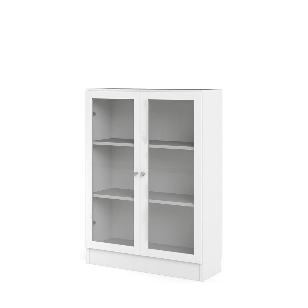 TVILUM Basic reol klar glas og hvid m. 2 låger og 2 hylder H:107,2cm x79cm x 28,3cm