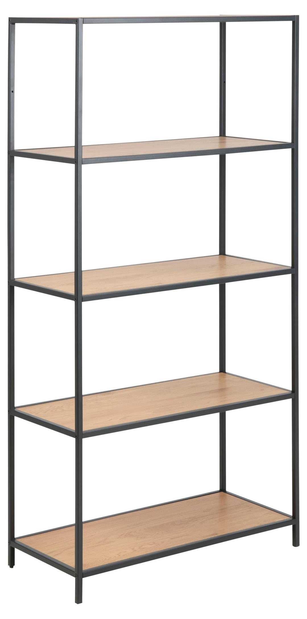 Produktbillede af ACT NORDIC Seaford reol m. 4 hylder natur vild eg papir og sort metal H:150cm x77cm x 35cm i premium kvalitet