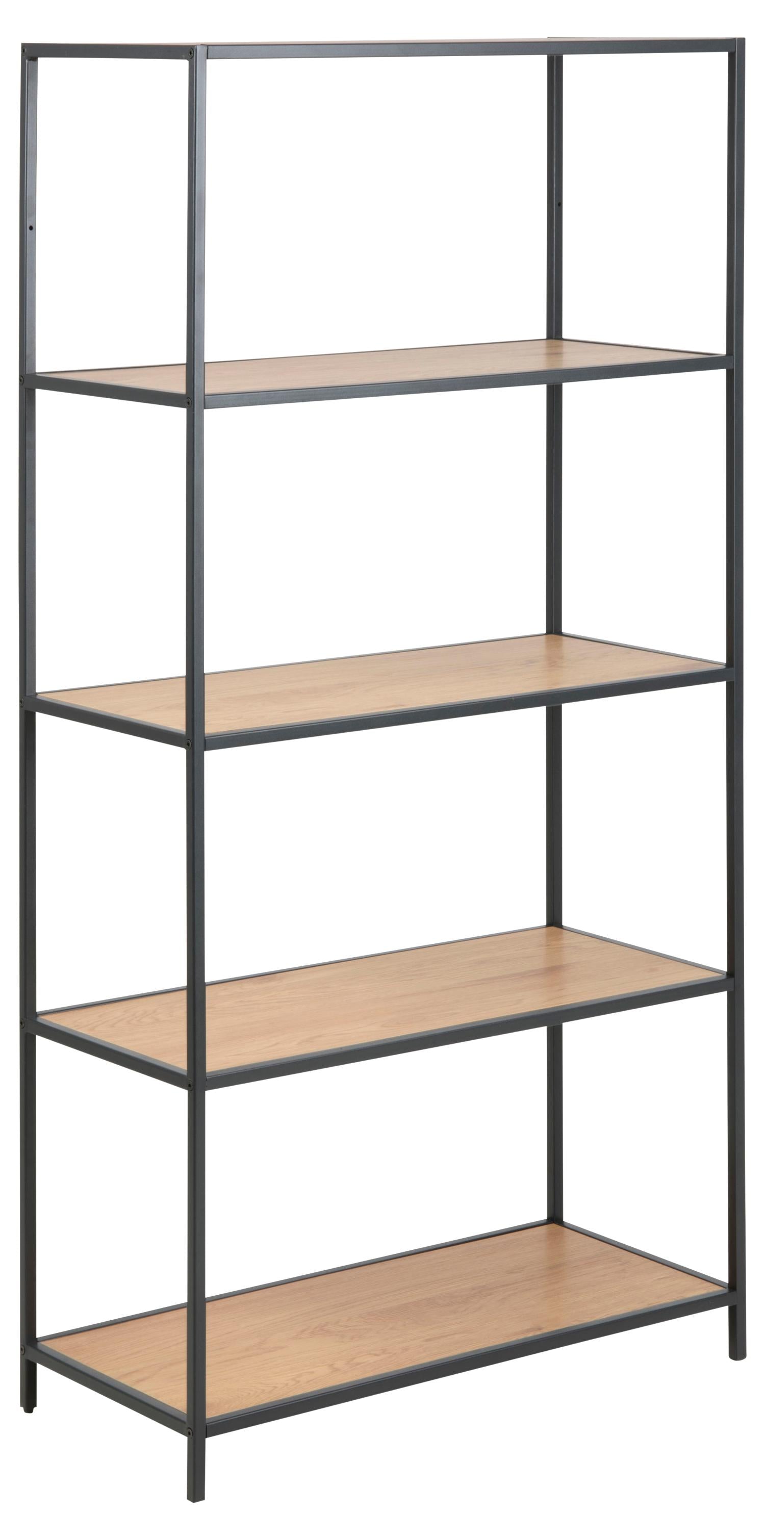 Produktbillede af ACT NORDIC Seaford reol m. 4 hylder natur vild eg papir og sort metal H:150cm x77cm x 35cm i premium kvalitet