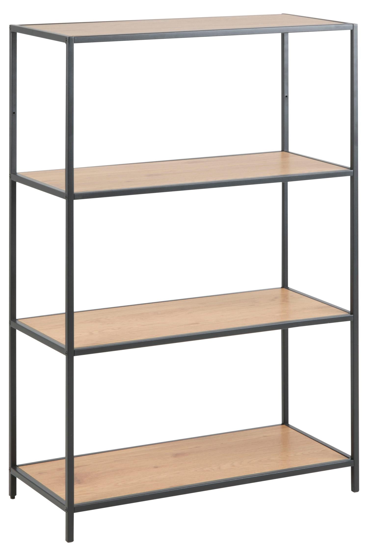 Produktbillede af ACT NORDIC Seaford reol m. 3 hylder natur vild eg papir og sort metal H:114cm x77cm x 35cm i premium kvalitet