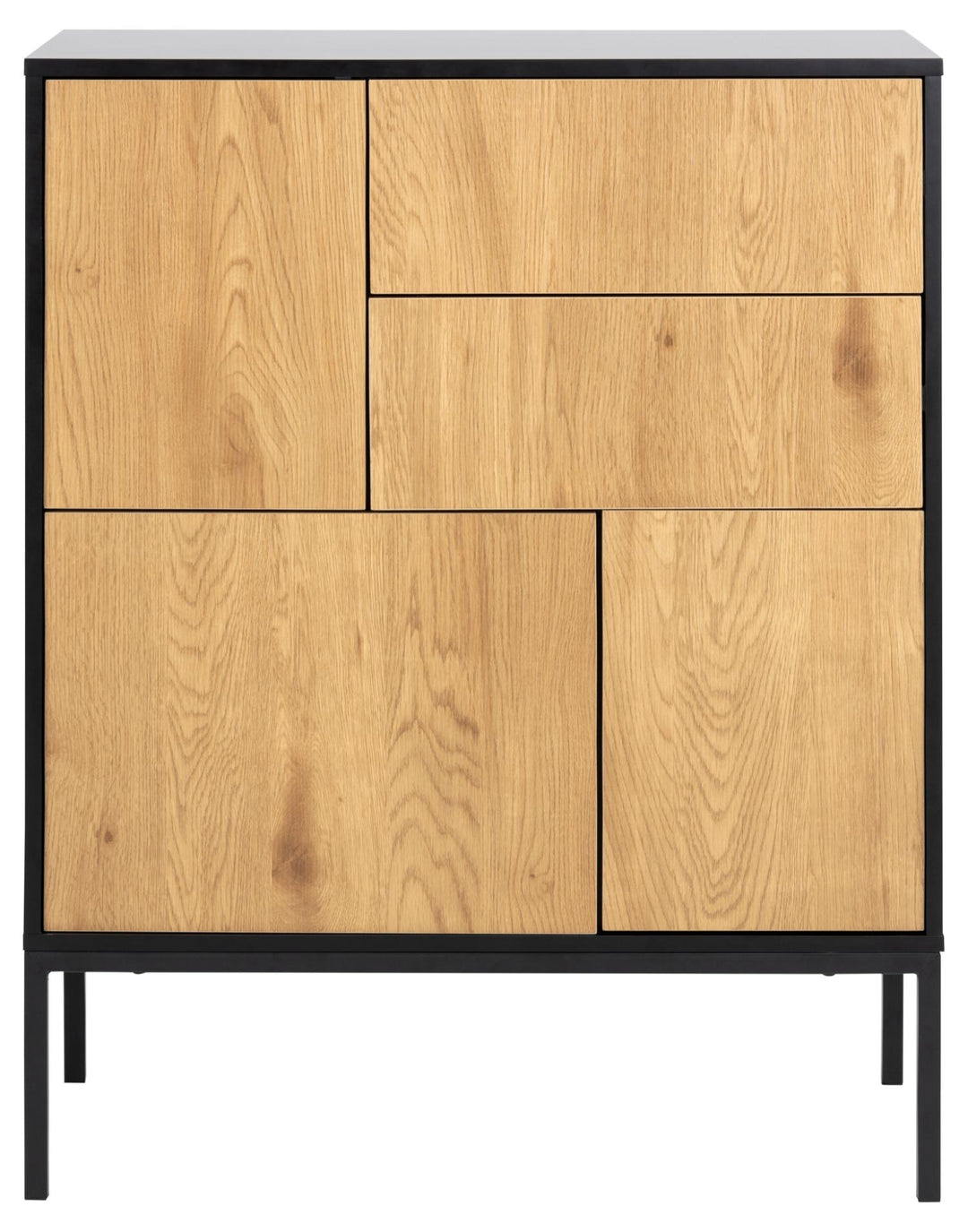 Produktbillede af ACT NORDIC Seaford skænk m. 3 låger og 2 skuffer natur vild eg papir og sort MDF/metal i premium kvalitet