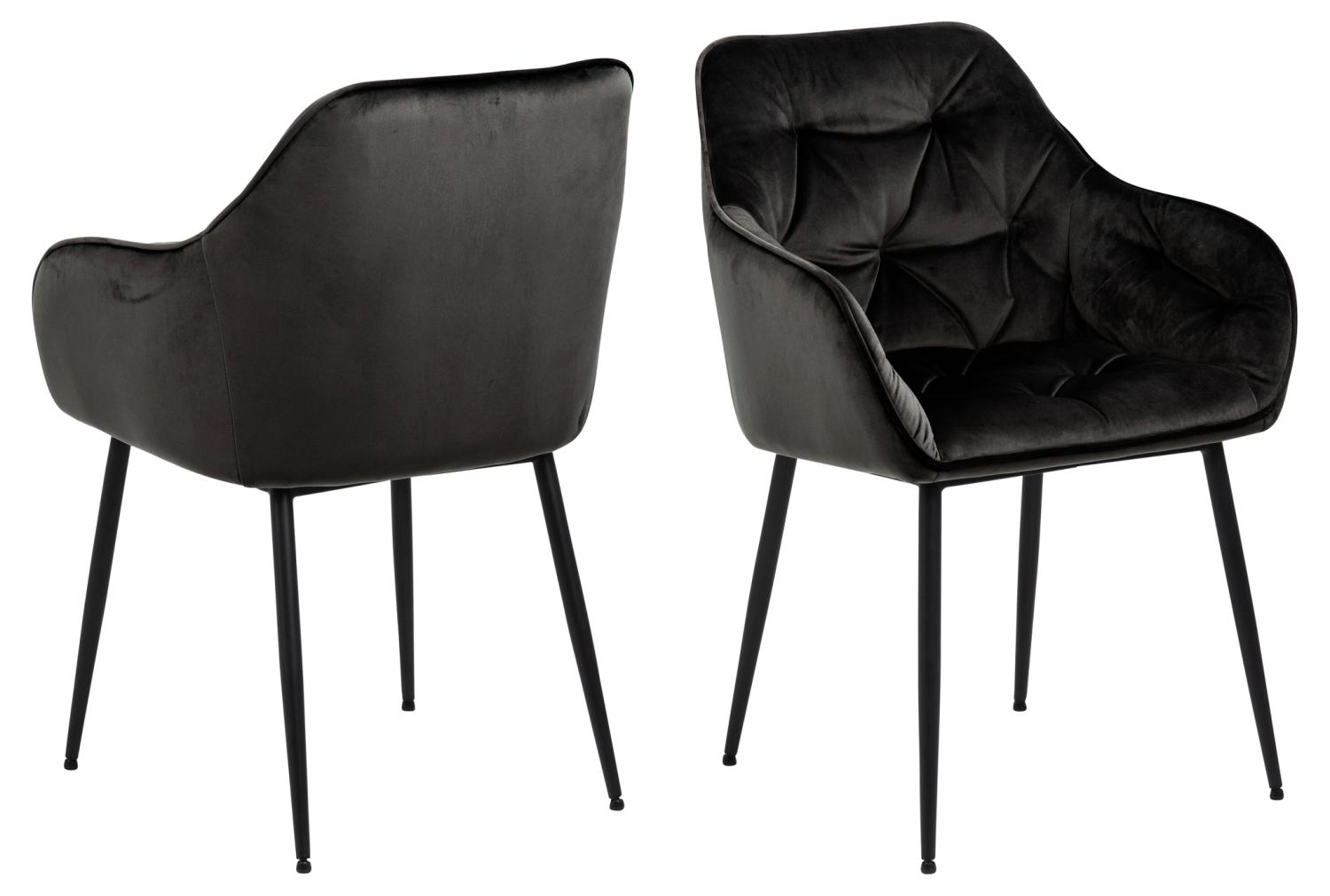 Produktbillede af ACT NORDIC Brooke spisebordsstol m. armlæn gråbrun polyester og sort metal i premium kvalitet