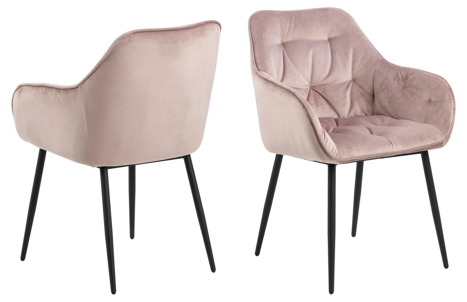 Produktbillede af ACT NORDIC Brooke spisebordsstol m. armlæn dusty rose polyester og sort metal i premium kvalitet