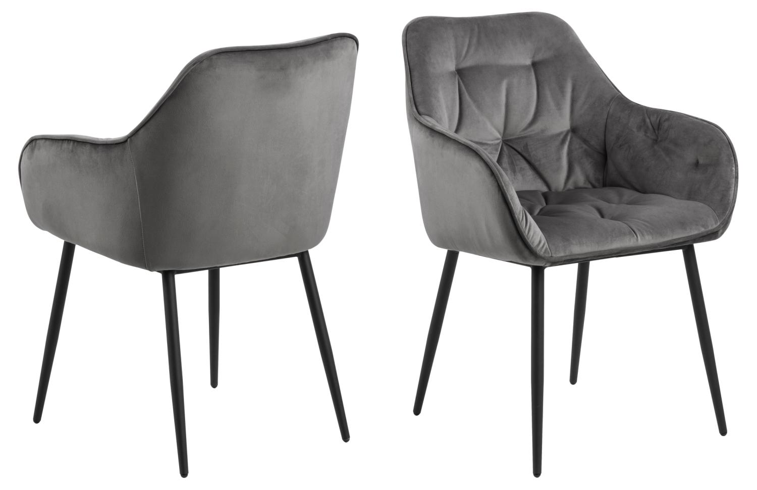 Produktbillede af ACT NORDIC Brooke spisebordsstol m. armlæn mørkegrå polyester og sort metal i premium kvalitet