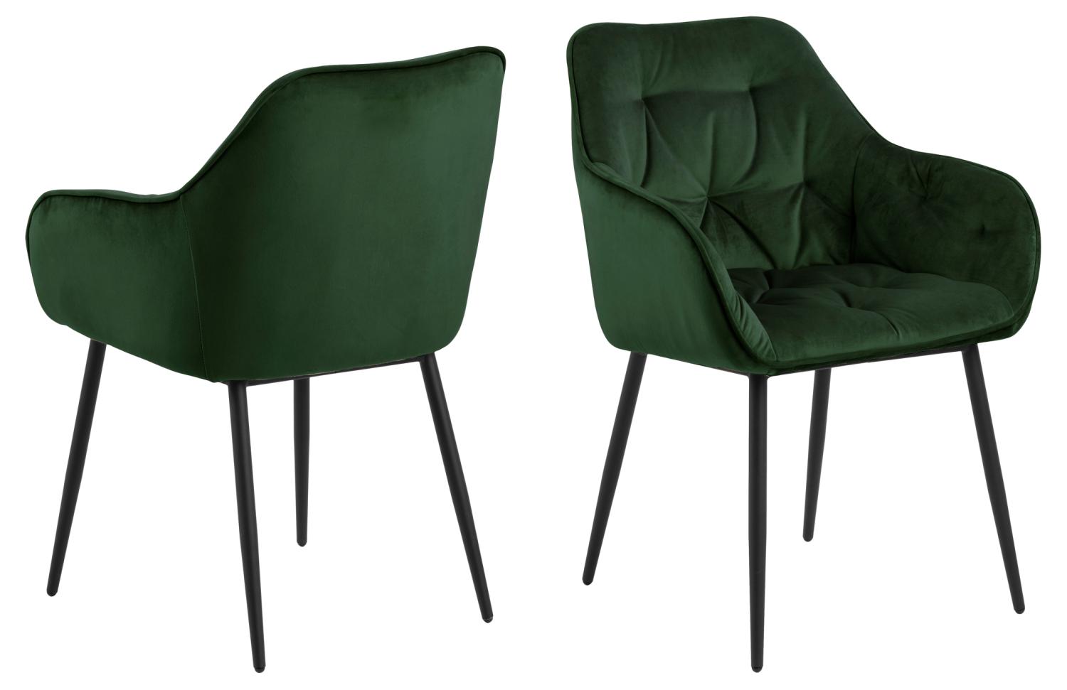Produktbillede af ACT NORDIC Brooke spisebordsstol m. armlæn skovgrøn polyester og sort metal i premium kvalitet