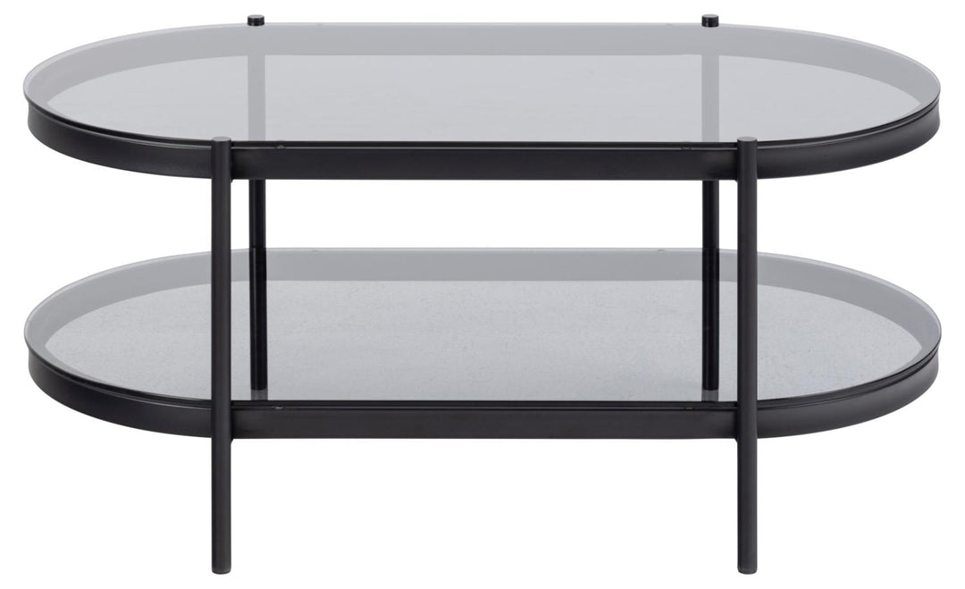 ACT NORDIC Bayonne sofabord m. 1 hylde oval røgfarvet glas og sort metal 95x50