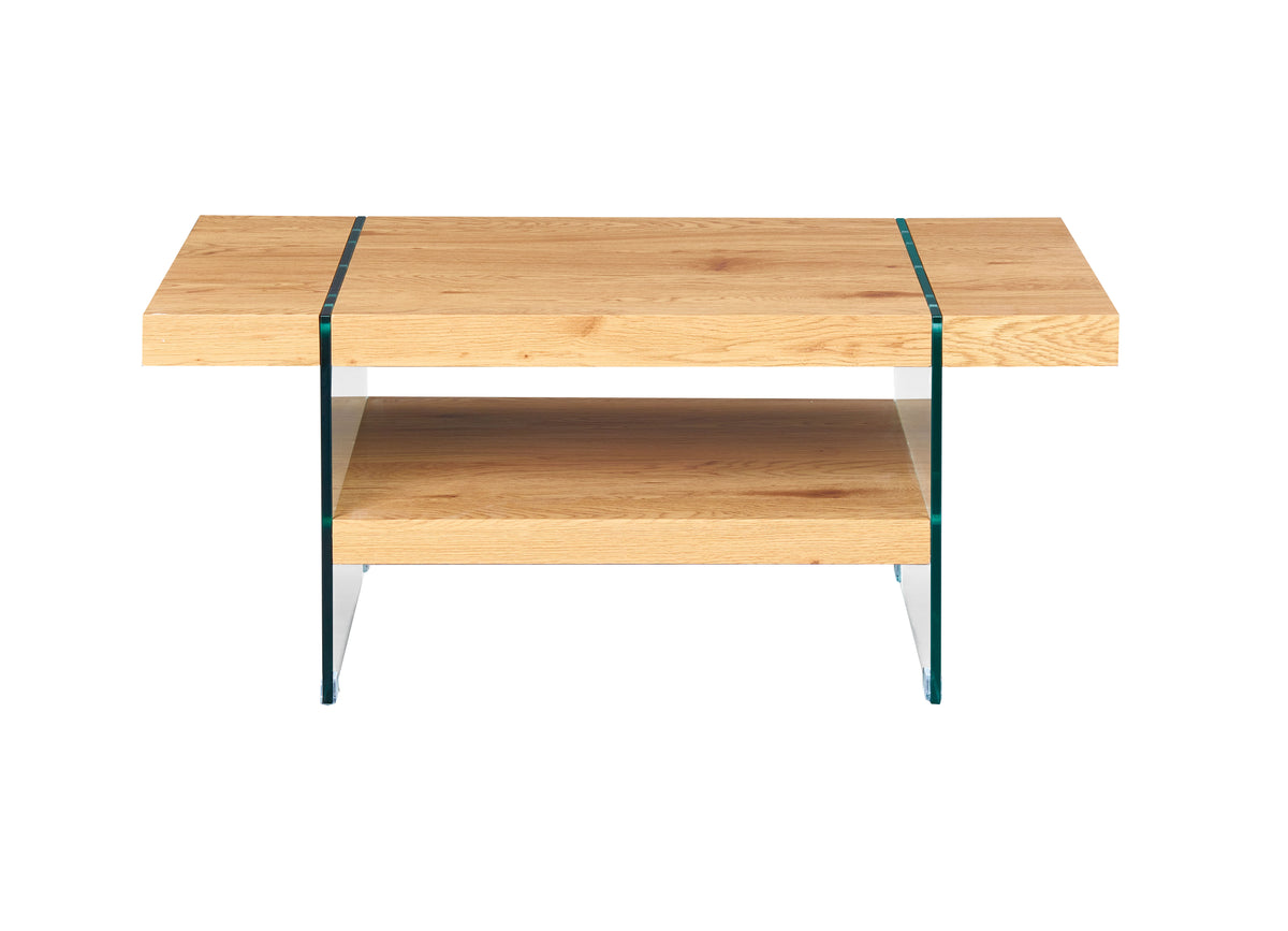 Nordic Living Collection Benina sofabord med hylde, glas og vild eg