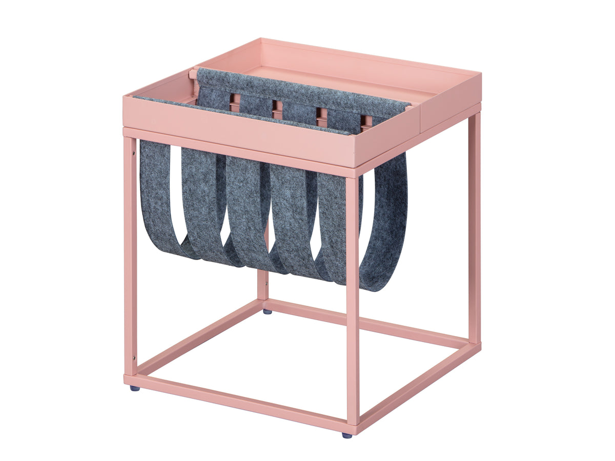 Sidebord i grå filt og Mellow rosa metal med rum til magasiner, Club NY Magazine