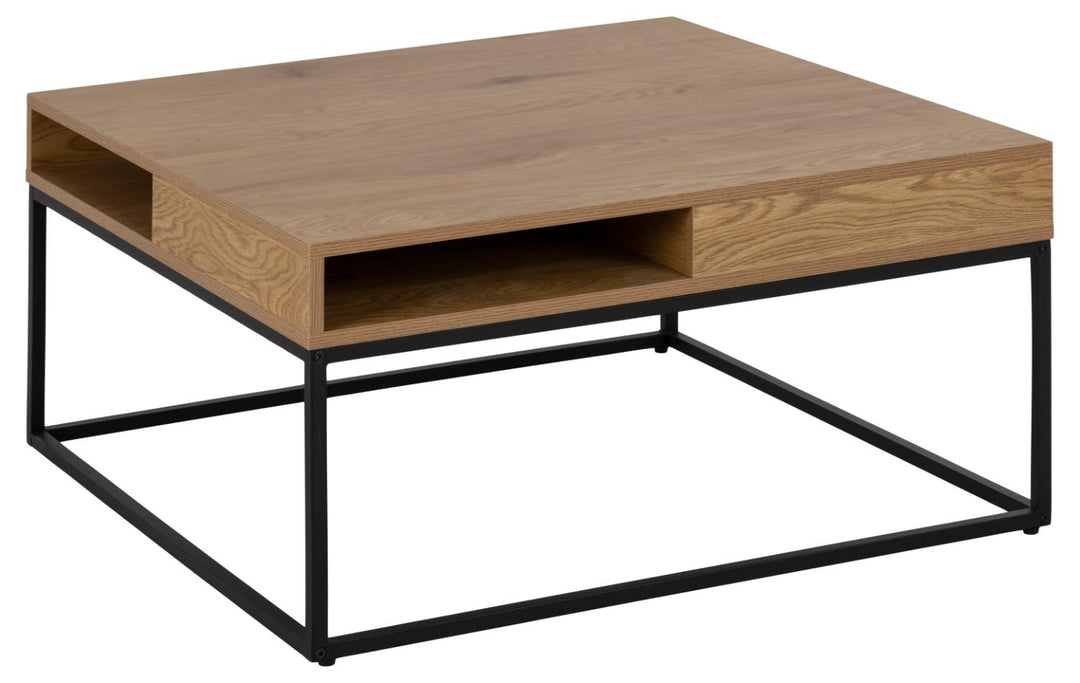 ACT NORDIC Willford sofabord m. 1 rum kvadratisk natur melamin og sort metal 80x80