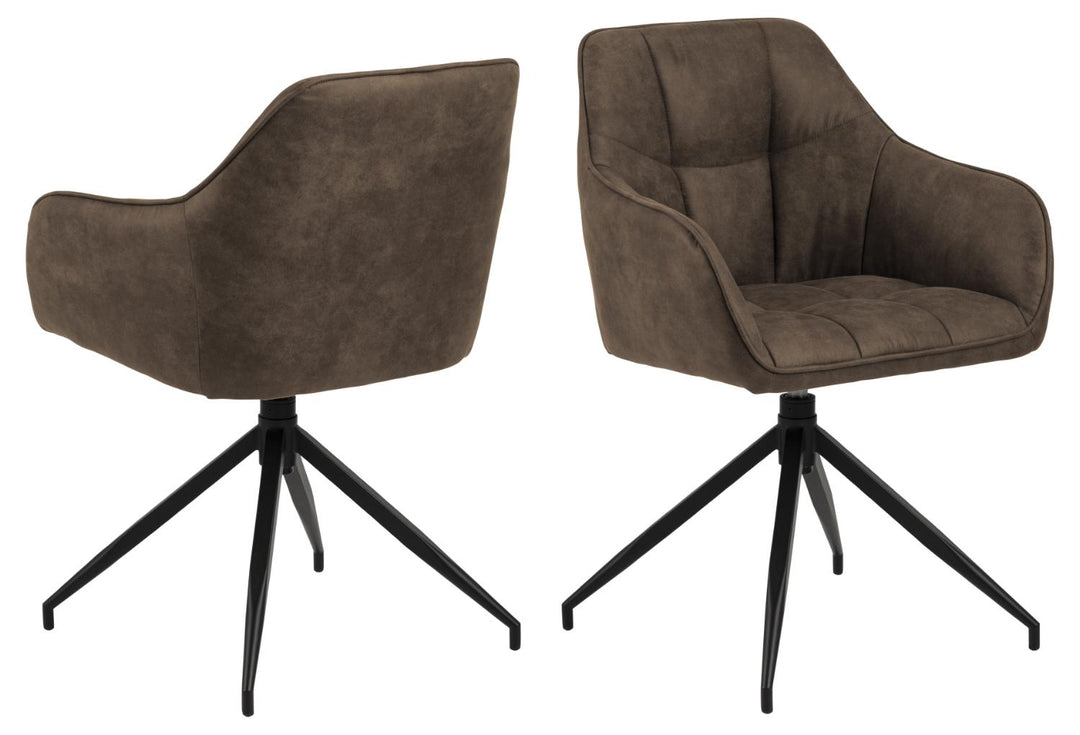 ACT NORDIC Brenda spisebordsstol m. armlæn og drejefunktion lysebrun polyester og sort metal