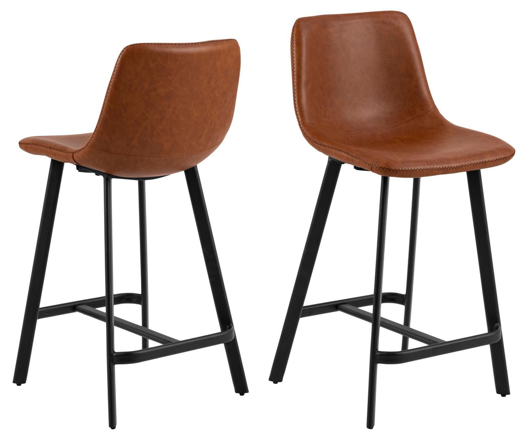 ACT NORDIC I_Oregon counterstol m. ryglæn og fodstøtte cognac retro PU sort metal