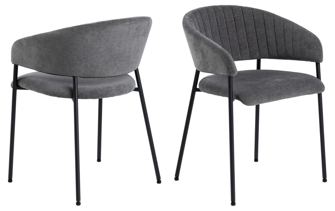 ACT NORDIC Ann spisebordsstol m. armlæn mørkegrå polyester og sort metal