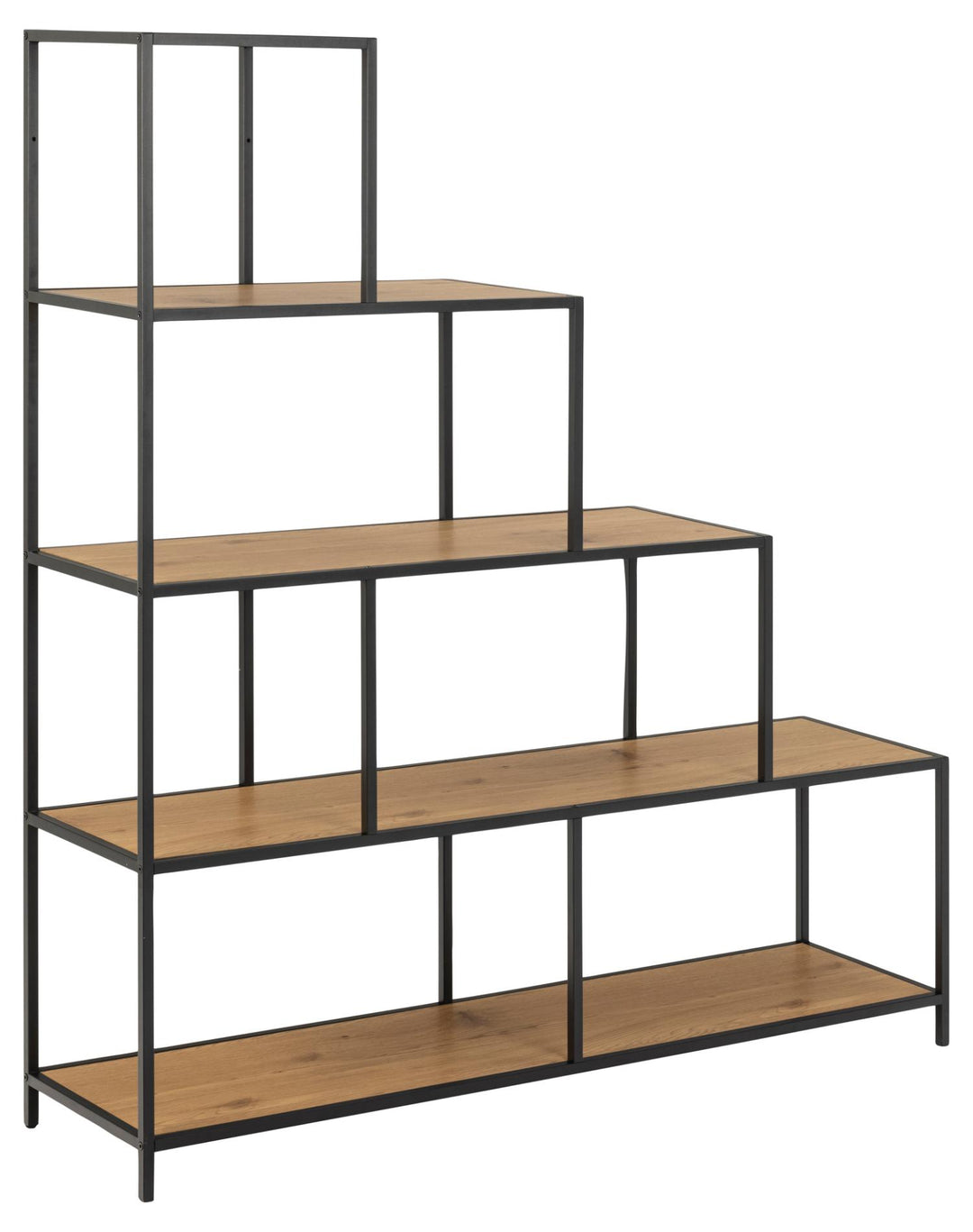 Produktbillede af ACT NORDIC Seaford reol m. 4 hylder natur vild eg papir og sort metal H:150cm x135cm x 35cm i premium kvalitet
