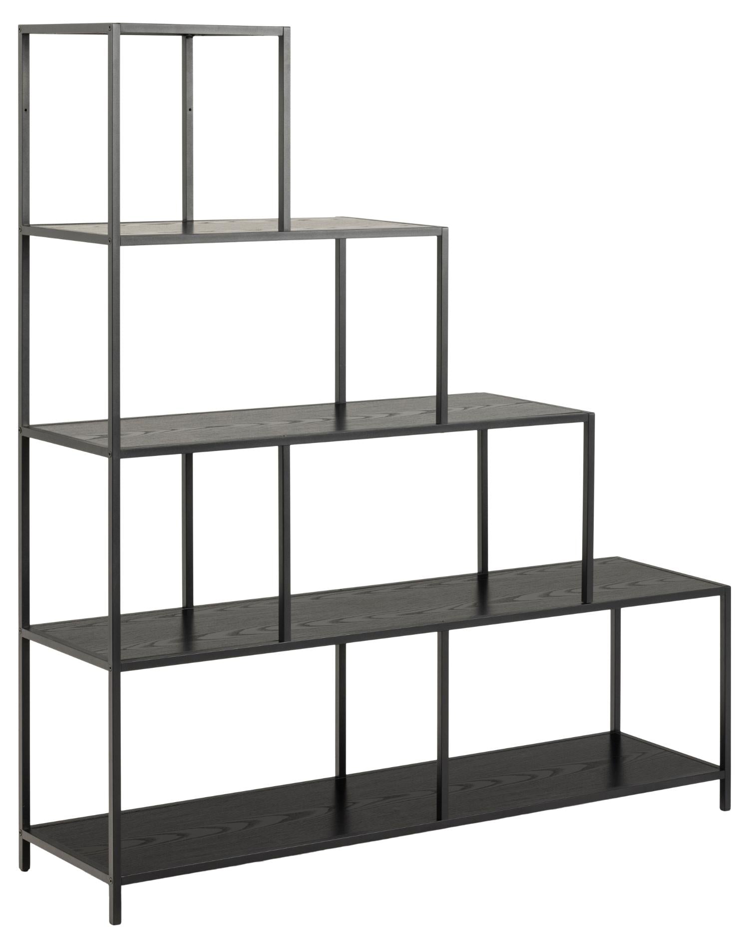 Produktbillede af ACT NORDIC Seaford reol m. 4 hylder sort ask melamin og sort metal H:150cm x135cm x 35cm i premium kvalitet
