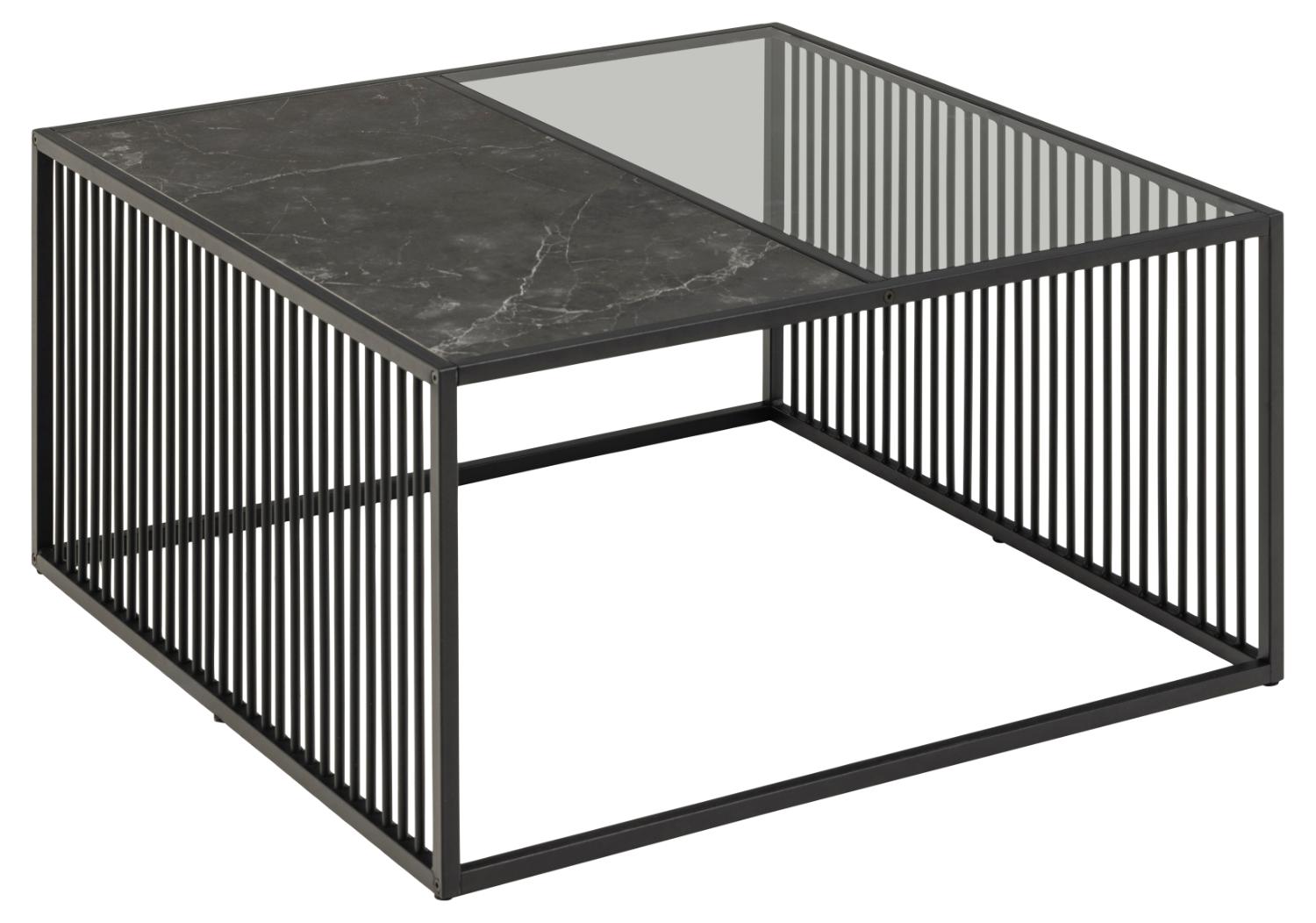 Produktbillede af ACT NORDIC Strington sofabord kvadratisk sort marmormelamin/røgfarvet glas og sort metal 80x80 i premium kvalitet