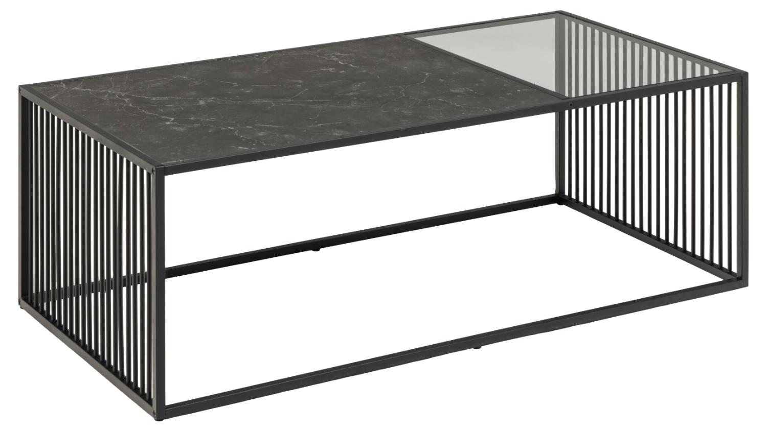 Produktbillede af ACT NORDIC Strington sofabord rektangulær sort marmormelamin/røgfarvet glas og sort metal 120x60 i premium kvalitet