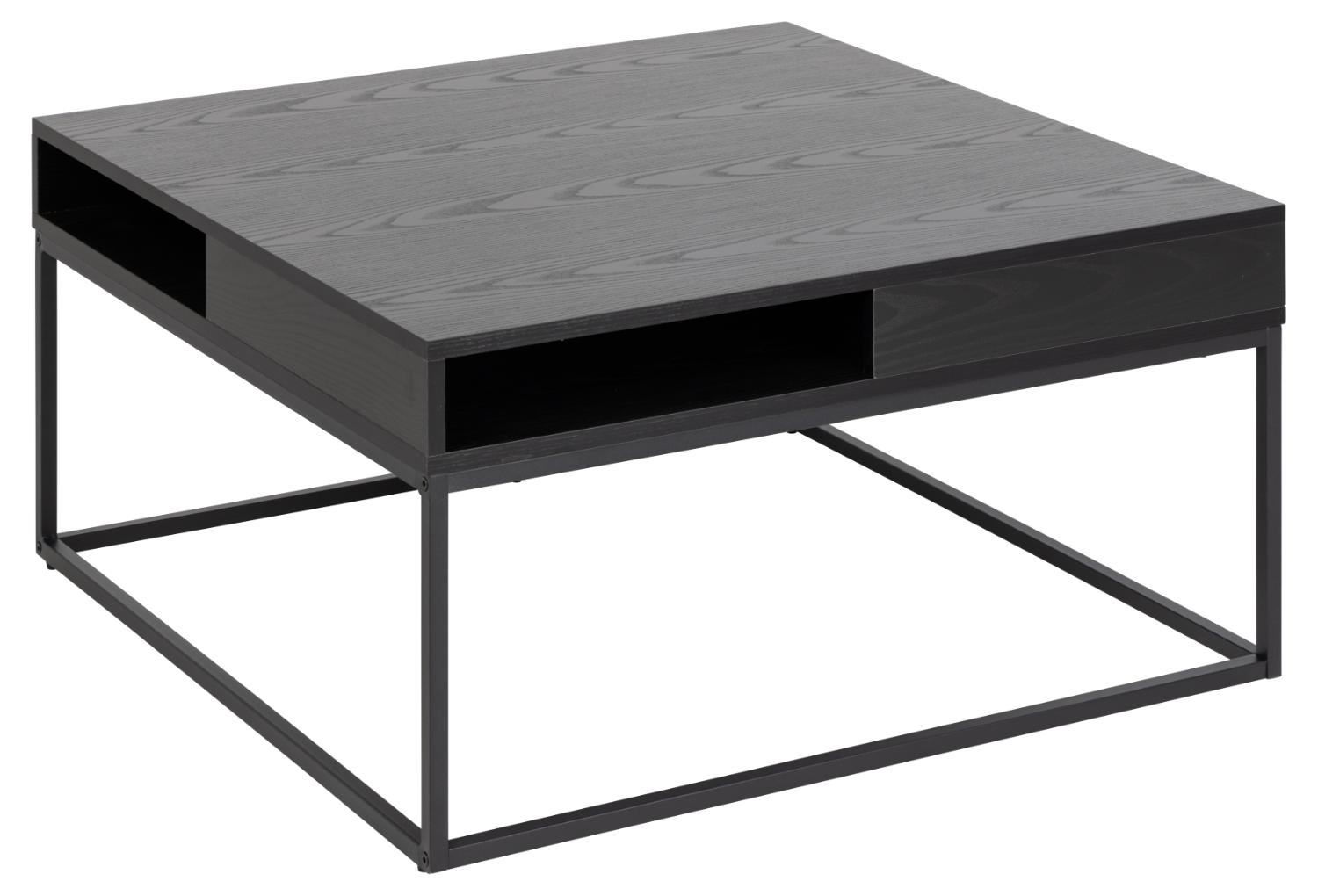Produktbillede af ACT NORDIC Willford sofabord m. 1 rum kvadratisk sort ask melamin og sort metal 80x80 i premium kvalitet