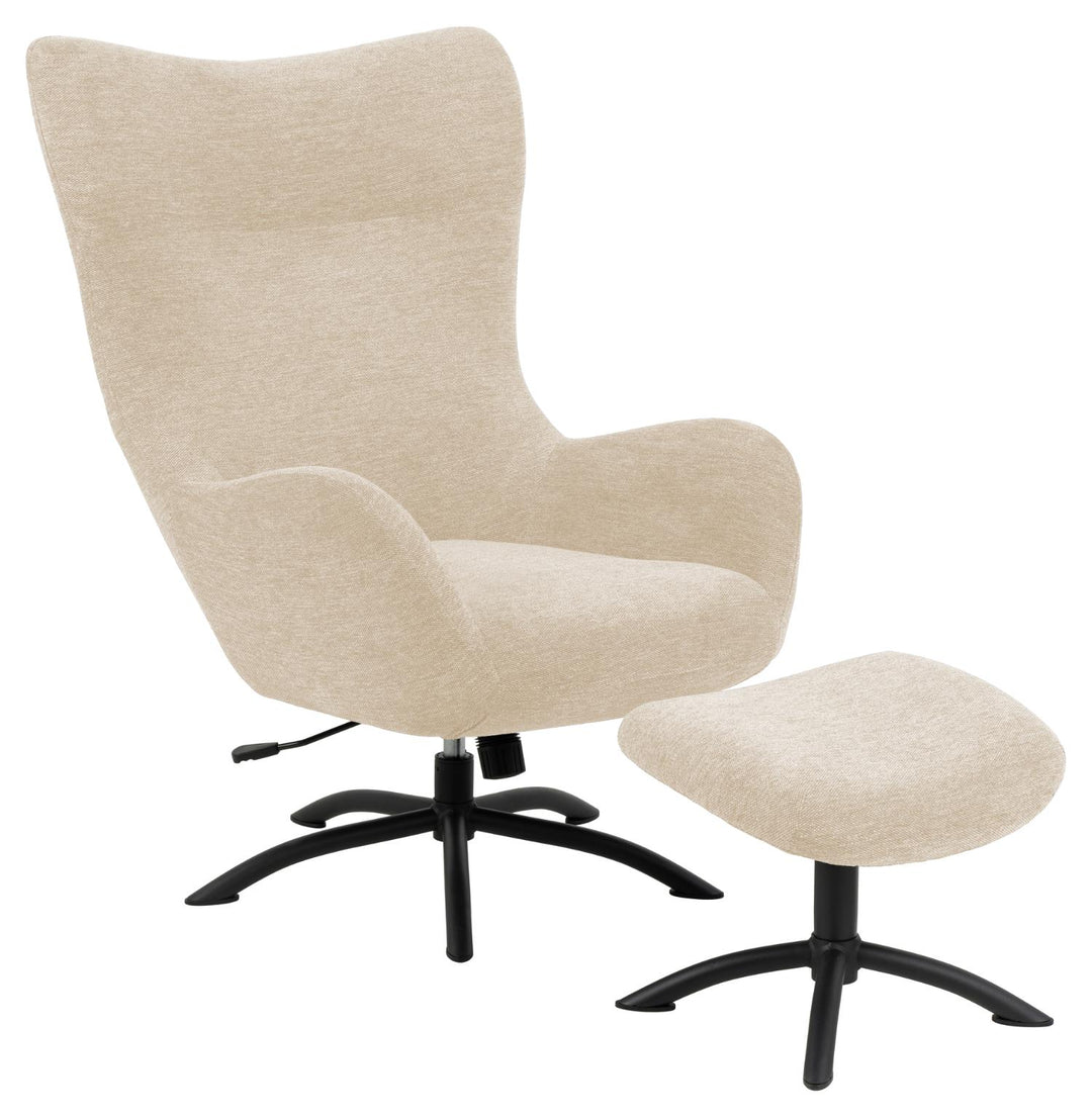 Produktbillede af ACT NORDIC Talgarth recliner stol m. fodskammel manuel creme stof og sort metal i premium kvalitet
