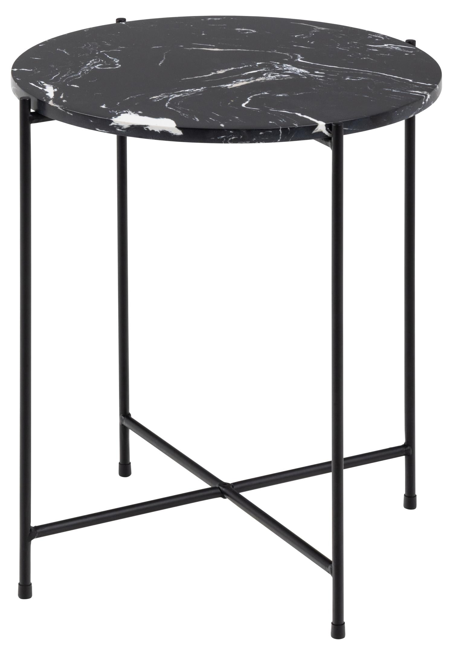 Produktbillede af ACT NORDIC Avila hjørnebord rund sort kunstig marmor og sort metal Ø42 i premium kvalitet