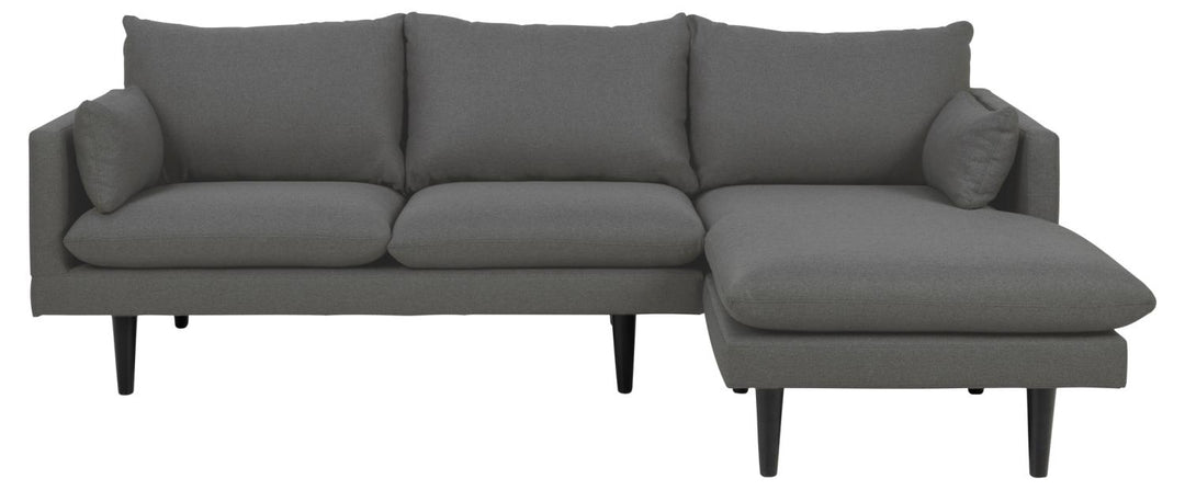 SOFAKONCEPT Cozy 2 pers. sofa m. højre chaiselong og 2 puder mørkegrå stof og sort bøg