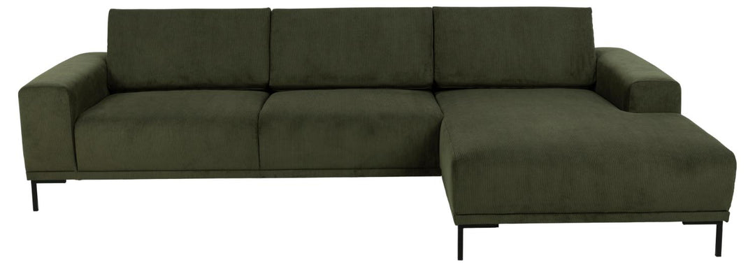 SOFAKONCEPT Noora 3 pers. sofa m. højre chaiselong olivengrøn stof og sort metal