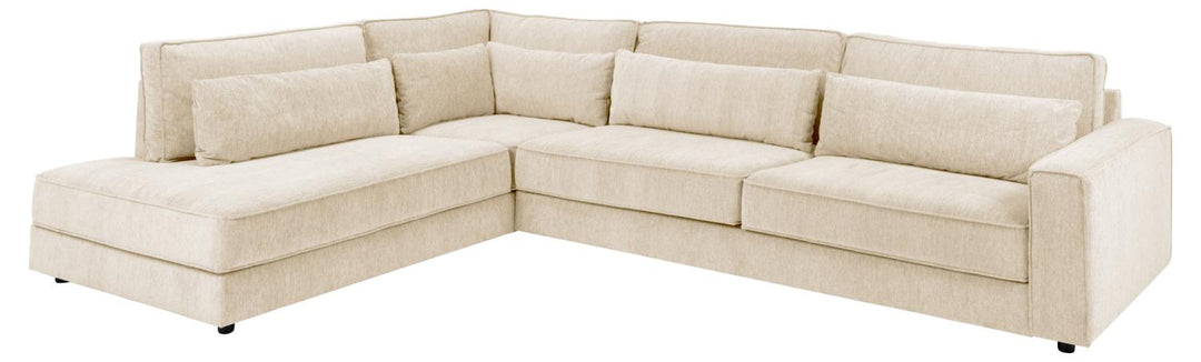 SOFAKONCEPT Cilla hjørnesofa m. venstre hvilemodul og 5 puder creme stof og sort polypropylen