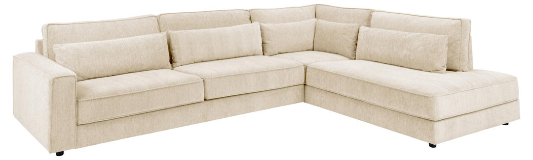 SOFAKONCEPT Cilla hjørnesofa m. højre hvilemodul og 5 puder creme stof og sort polypropylen