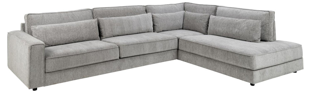 SOFAKONCEPT Cilla hjørnesofa m. højre hvilemodul og 5 puder lysegrå stof og sort polypropylen