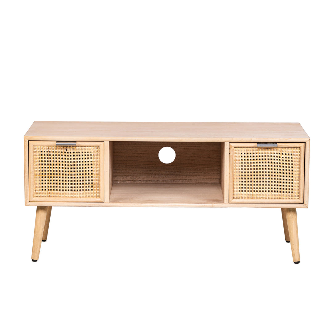 NORDLYS Akita TV-bord m. 2 skuffer brun rattan og træ 100x42