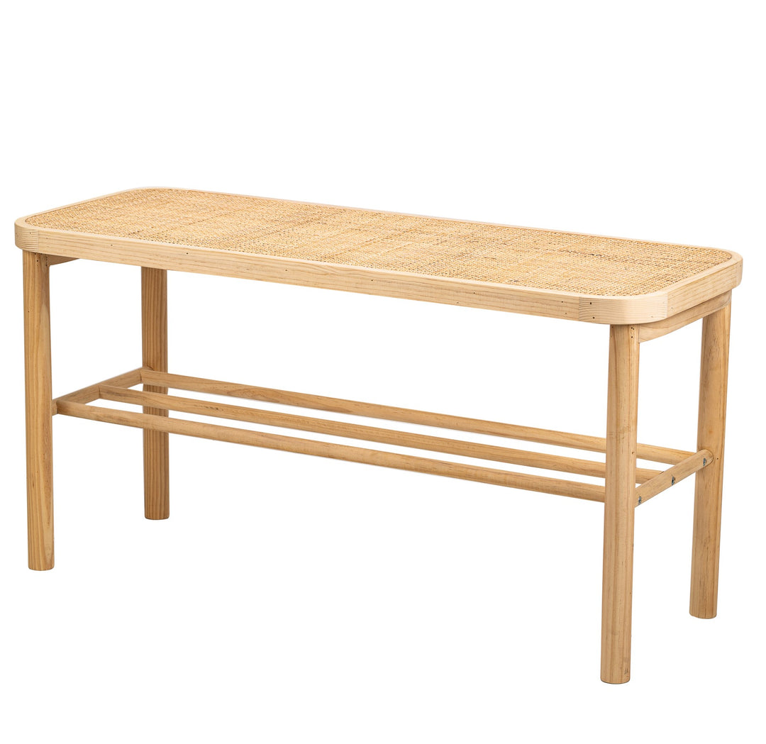 NORDLYS Asugi bænk m. hylde natur rattan og træ 90x35