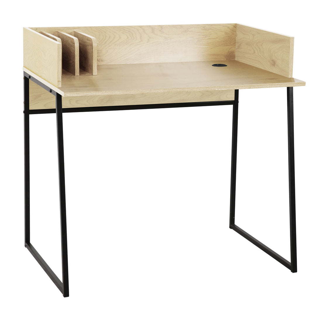 NORDLYS Benton skrivebord m. opbevaring beige træ og sort metal 90x48