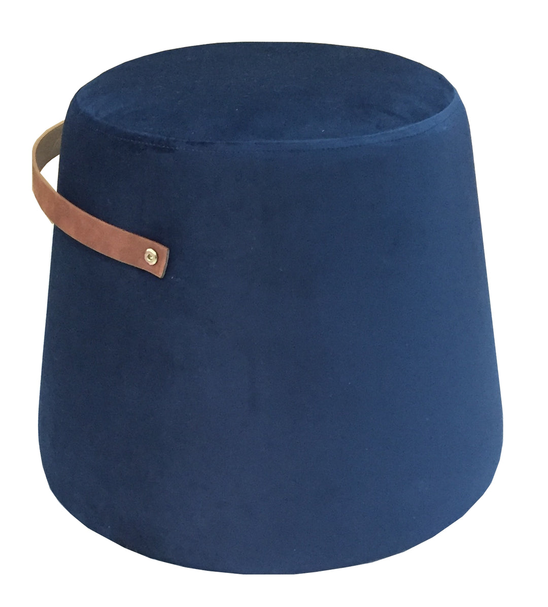 NORDLYS Fudi puf rund brun imiteret læder og blå fløjl Ø42