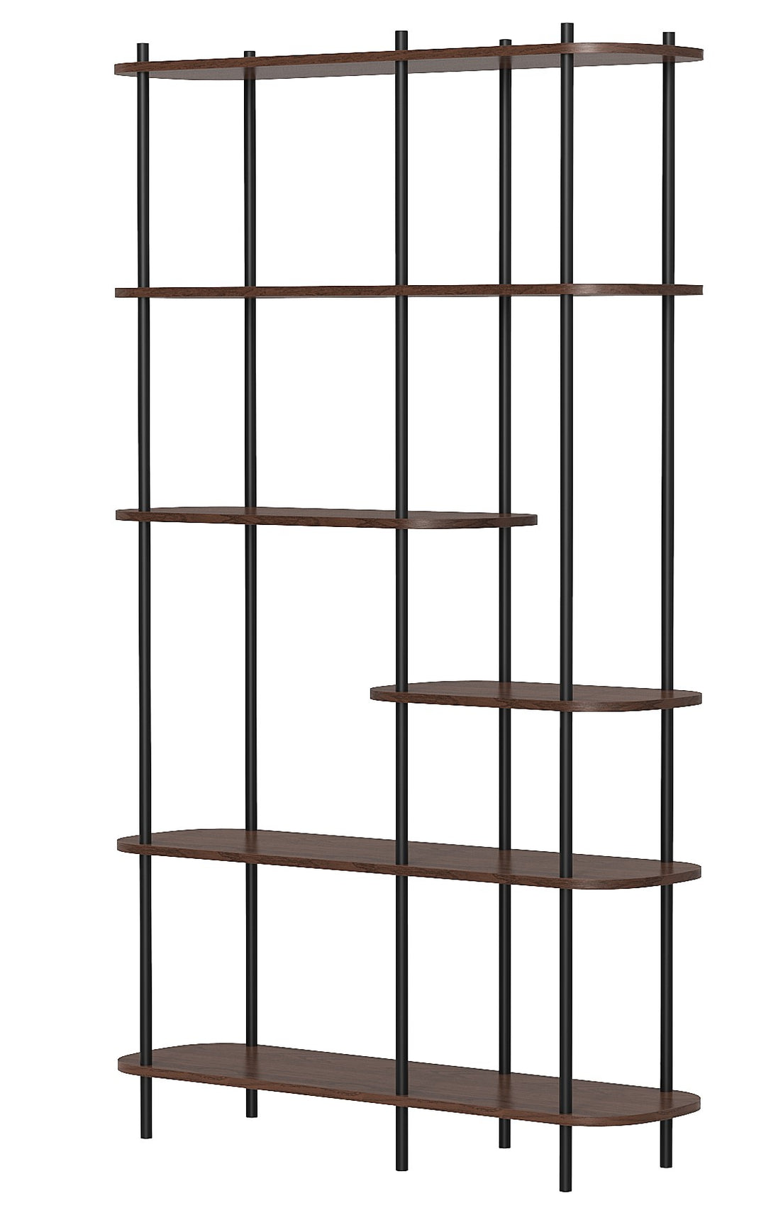 NORDLYS Goteborg bogreol m. 5 hylder brun træ og sort metal H:169cm x100cm x 30cm