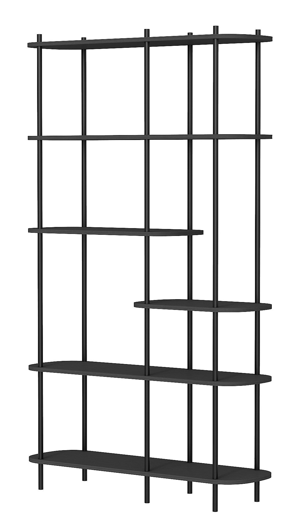 NORDLYS Goteborg bogreol m. 5 hylder sort træ og sort metal H:169cm x100cm x 30cm