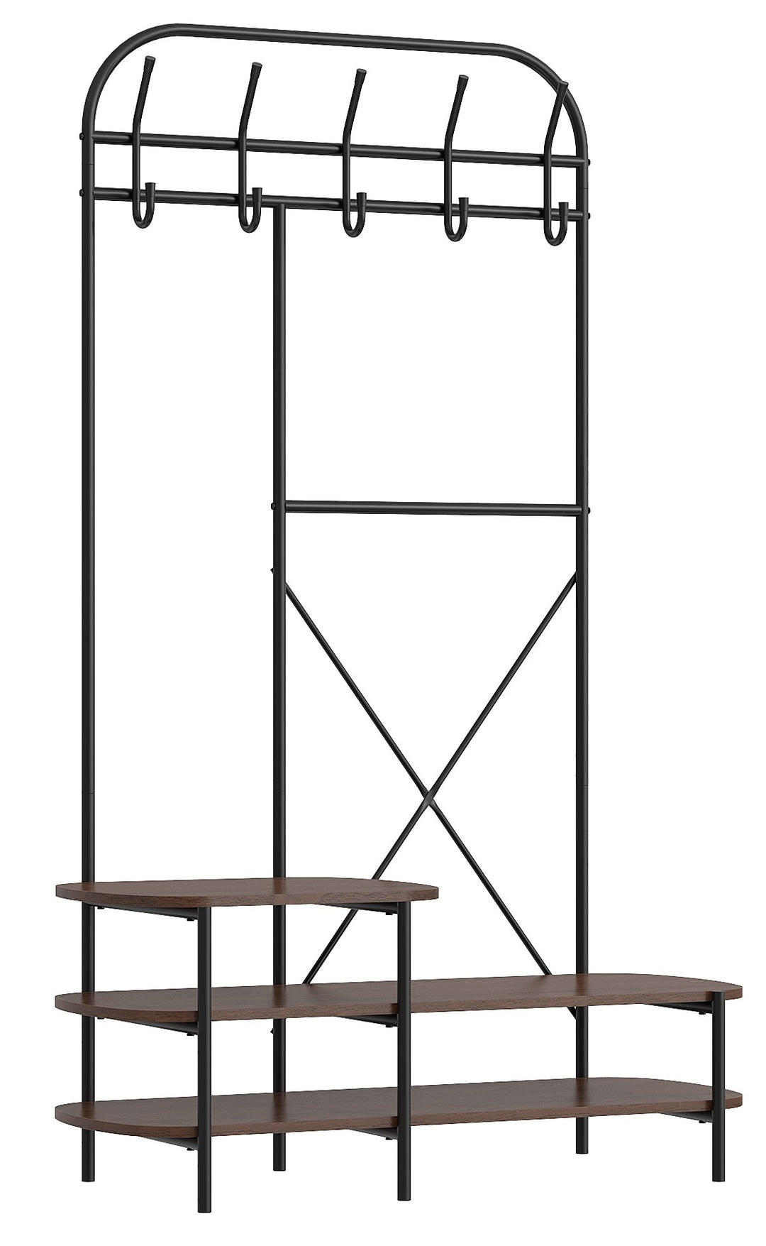 NORDLYS Lester garderobestativ m. 5 knager og 3 hylder brun træ og metal H:165