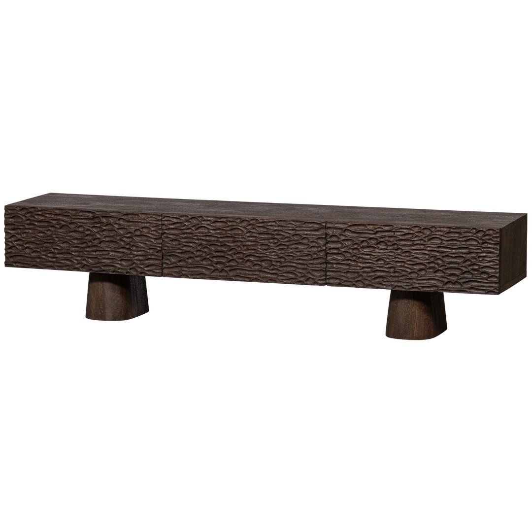 WOOOD Crumble TV-bord m. 3 skuffer mørkebrun mangotræ 180x40
