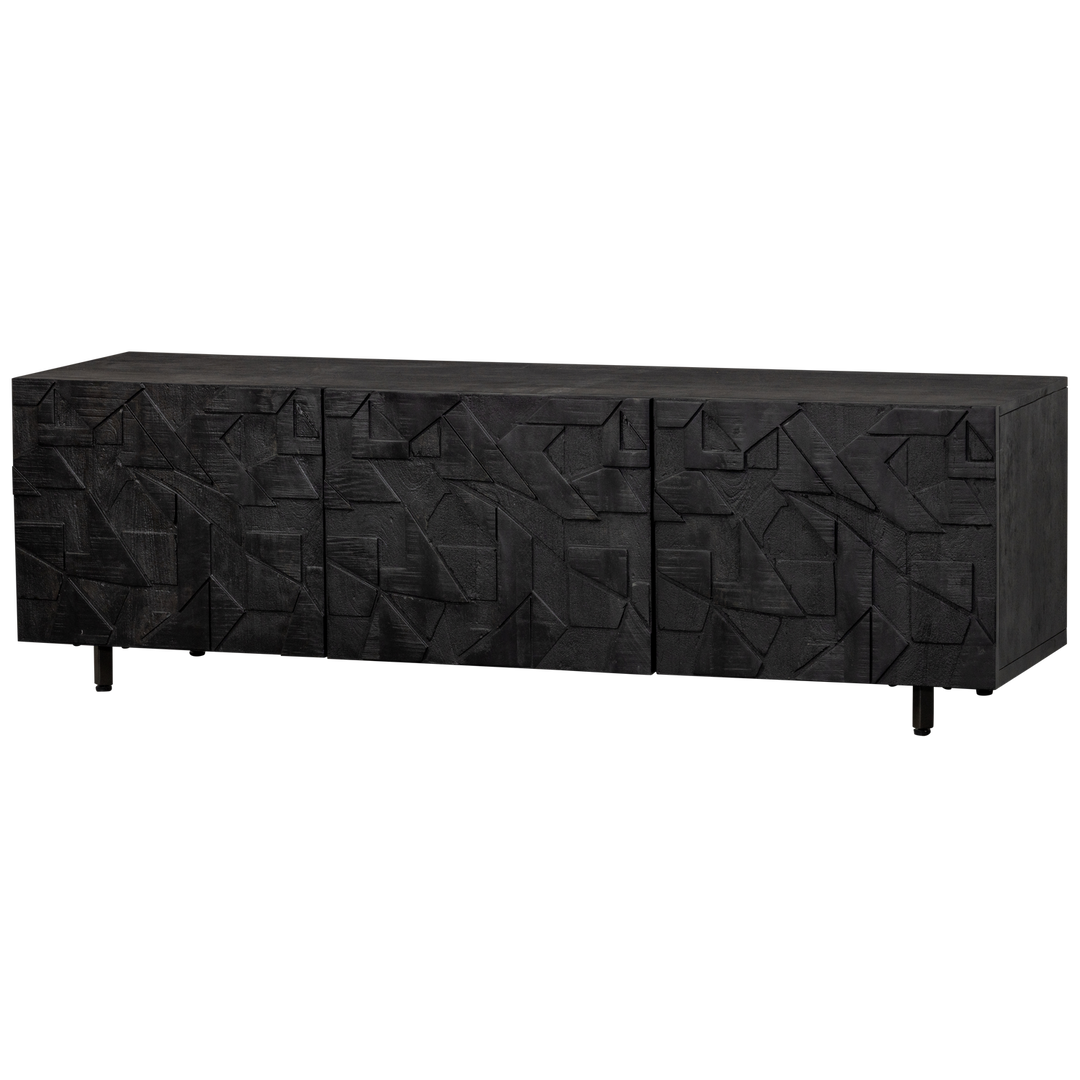 Produktbillede af WOOOD TV-bord m. 3 låger og 2 hylder sort mangotræ 160x45 i premium kvalitet