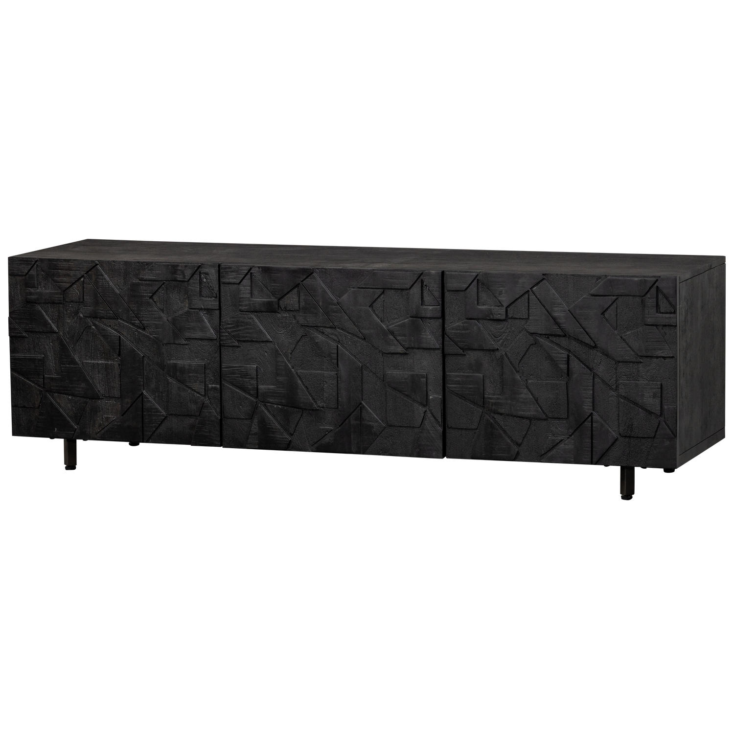 Produktbillede af WOOOD TV-bord m. 3 låger og 2 hylder sort mangotræ 160x45 i premium kvalitet