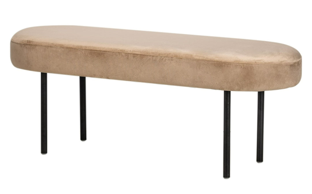 NORDLYS Oslo bænk oval beige fløjl og sort metal 95x35