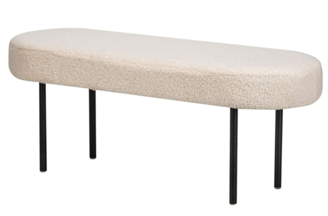NORDLYS Oslo bænk oval hvid stof og sort metal 95x35
