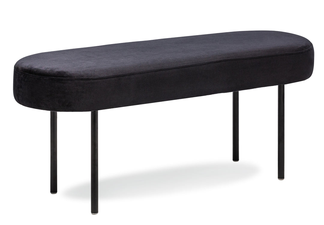 NORDLYS Oslo bænk oval sort fløjl og sort metal 95x35