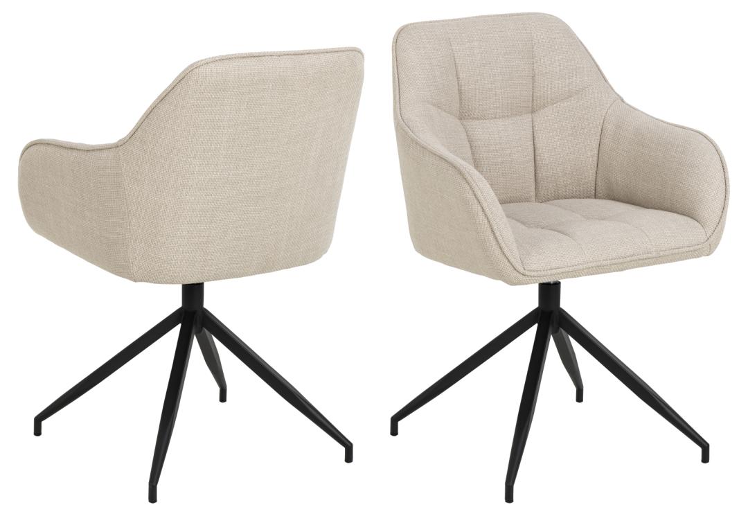 Produktbillede af ACT NORDIC Brenda spisebordsstol m. armlæn og drejefunktion beige stof og sort metal i premium kvalitet